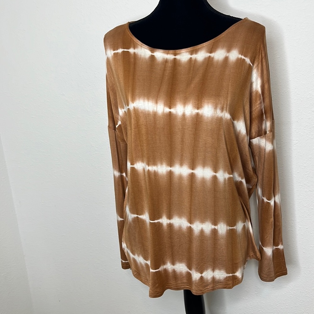 Hayden Brown Tie Dye High Low Long Dolman Sleeve Rounded Hem High Low Top size S